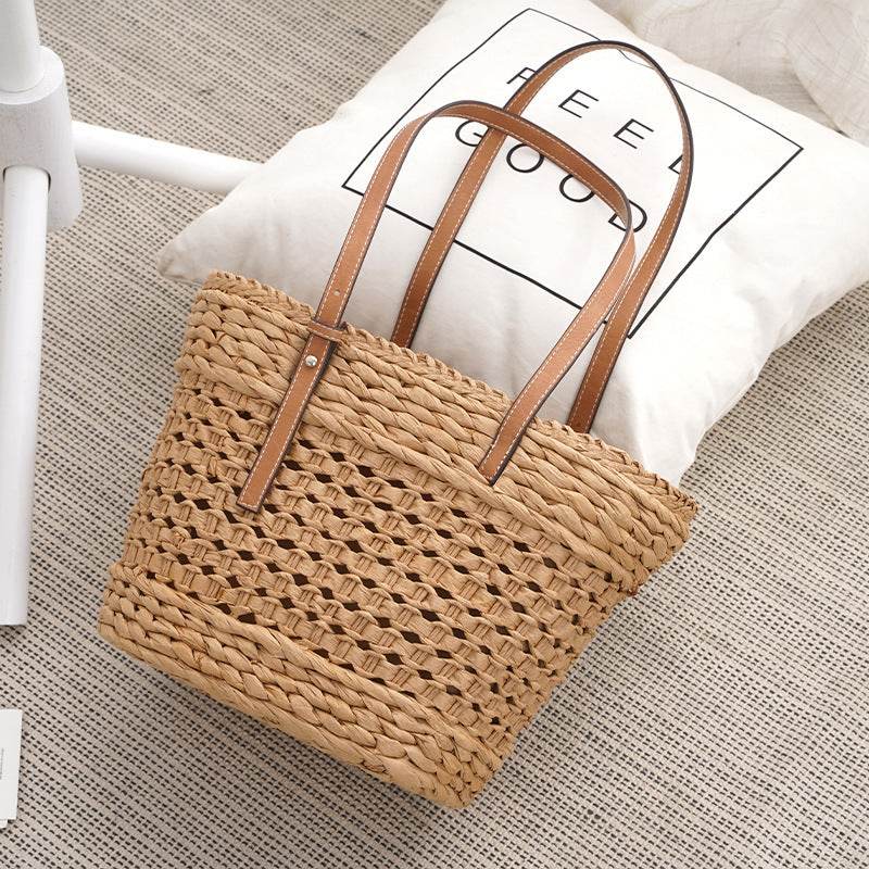 Large Capacity Fashion Urban Simple White Khaki Straw Braided shopper Beach Bag