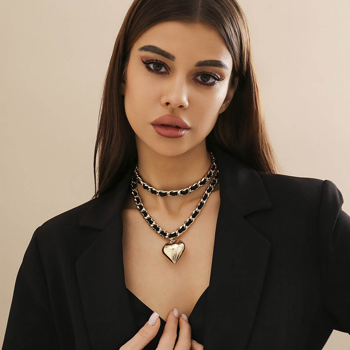 Big Love Double-layer Chains Design Necklace Women Street Punk Style Necklace Fashion Jewelry - Velora