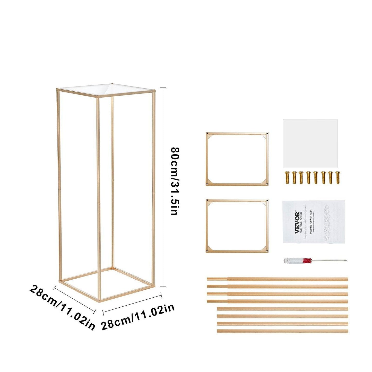 10PCS 31.5inch High Wedding Flower Stand, With Acrylic Laminate,Metal Vase Column Geometric Centerpiece Stands, Gold Rectangular Floral Display Rack For Events Reception, Party Decoration - Velora