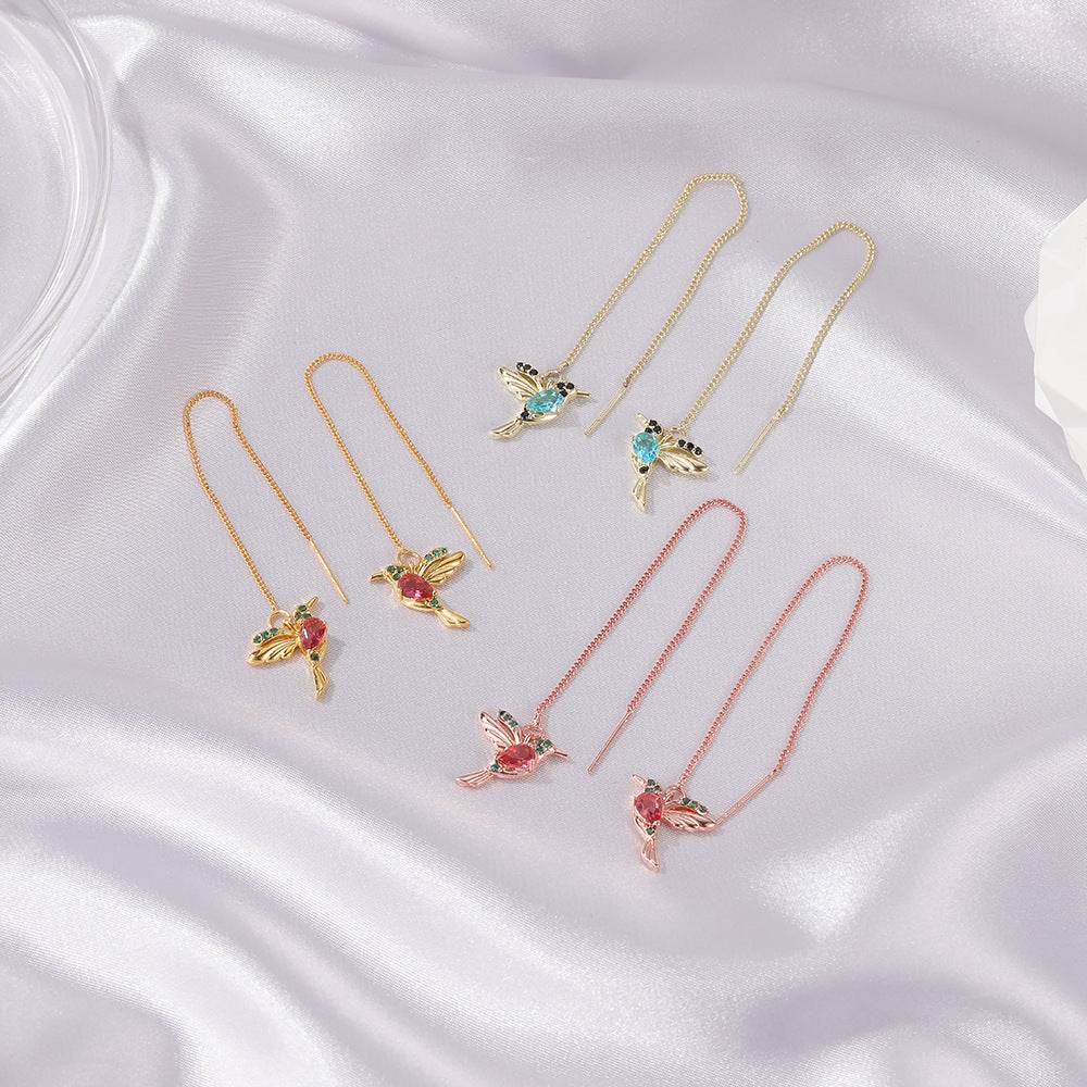 Fashion Jewelry New Unique Little Bird Drop Long Hanging Hummingbird Earrings For Women Elegant Girl Tassel Crystal Pendant Earring Jewelry - Velora