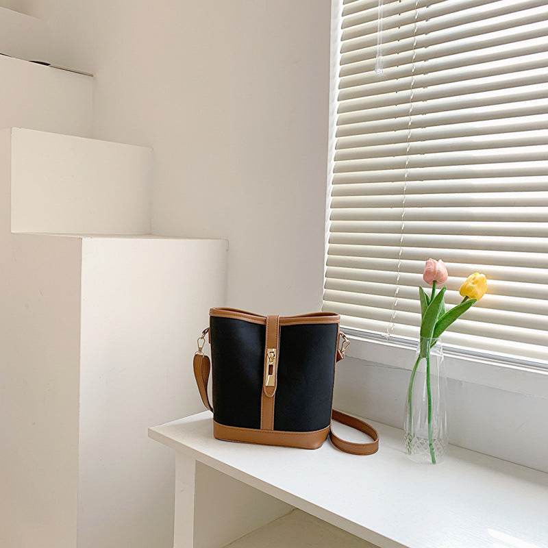 New Contrast Color Texture Crossbody Bucket Bag - Velora