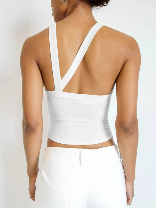 Asymmetrical Back Ribbed Crop Tank Top - Velora
