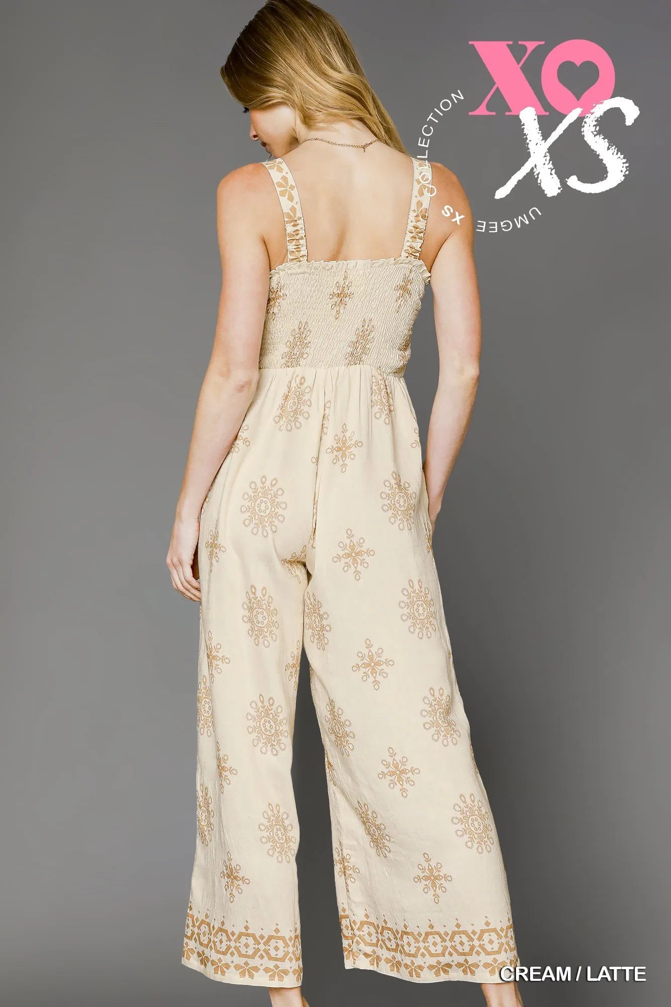 Umgee Smocked Printed Wide Leg Jumpsuit - Velora