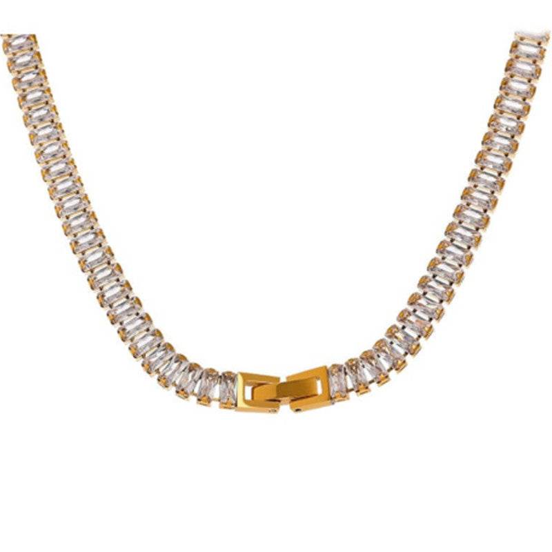 Zircon Tennis Chain Real Gold Plating OT Buckle Necklace - Velora
