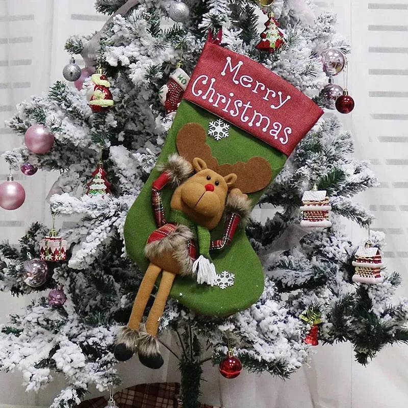 2024 New Year Xmas Big Stockings Set Decorations Christmas 3D Plush Big Sock Christmas Tree Pendant Decorating Supplies - Velora