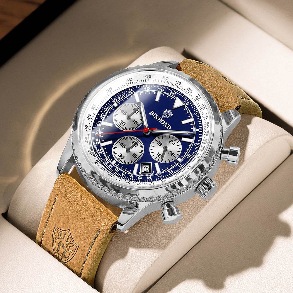 Men's Multi-functional Ultra-thin Business Style Leather Belt Waterproof Luminous Calendar Watch - Velora