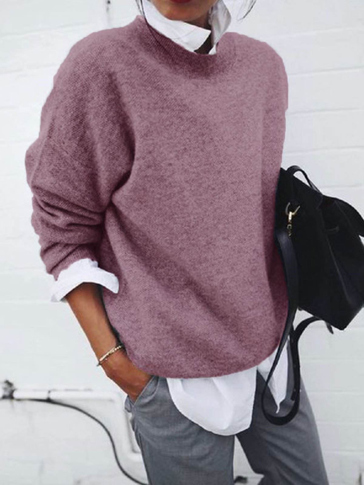 Fashion Long Sleeve Pullover Sweater Fall And Winter Fashion Solid Color Knitted Tops For Women Clothing - Velora