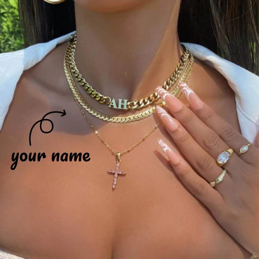 Creative Custom Letter English Name Necklace Stainless Steel Choker Necklace Personalized Cuban Chain Christmas Gifts - Velora