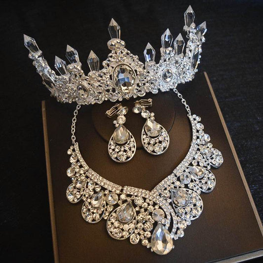 Bridal Headdress Flowers Wedding Hair Accessories Accessories Crown Necklace Earrings Three-piece Set Wedding Accessories - Velora