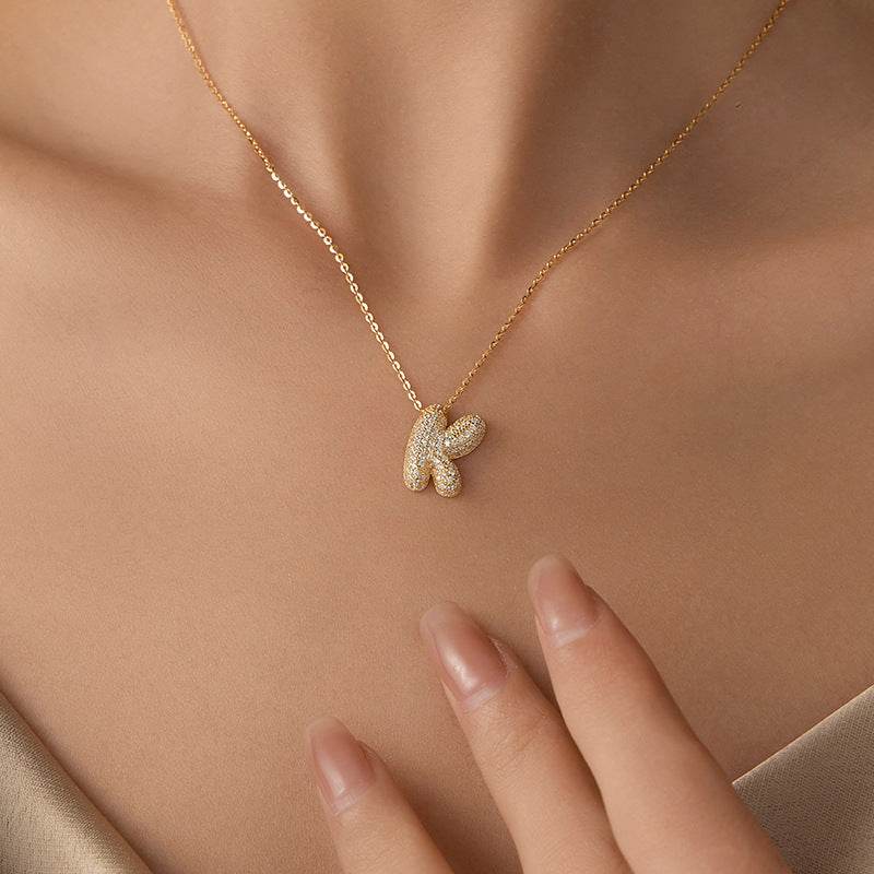 Silver 26 Letter Bubble Necklace For Women Full Diamond - Velora
