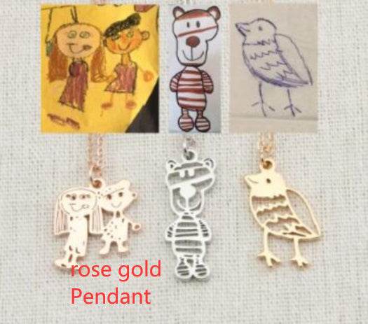 Custom Kids Drawing Painting Necklace Stainless Stee Personalized Children Artwork Pendant For Kids Mom Family Jewelry Gifts - Velora