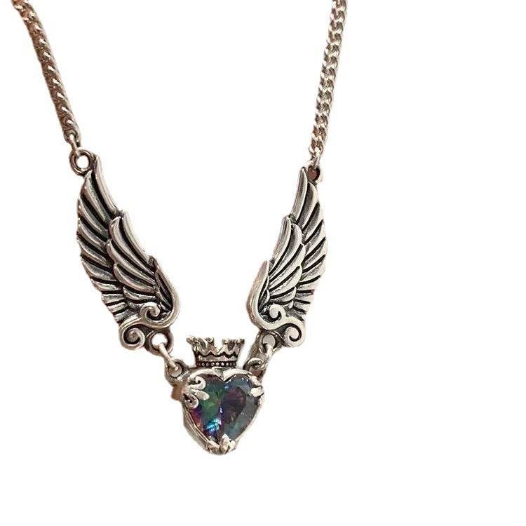 Vintage Gothic Heart Crown Angel Wings Pendant Necklaces For Women Fashion Exquisite Love Shape Clavicle Chain Choker Jewelry Fashion Jewelry - Velora