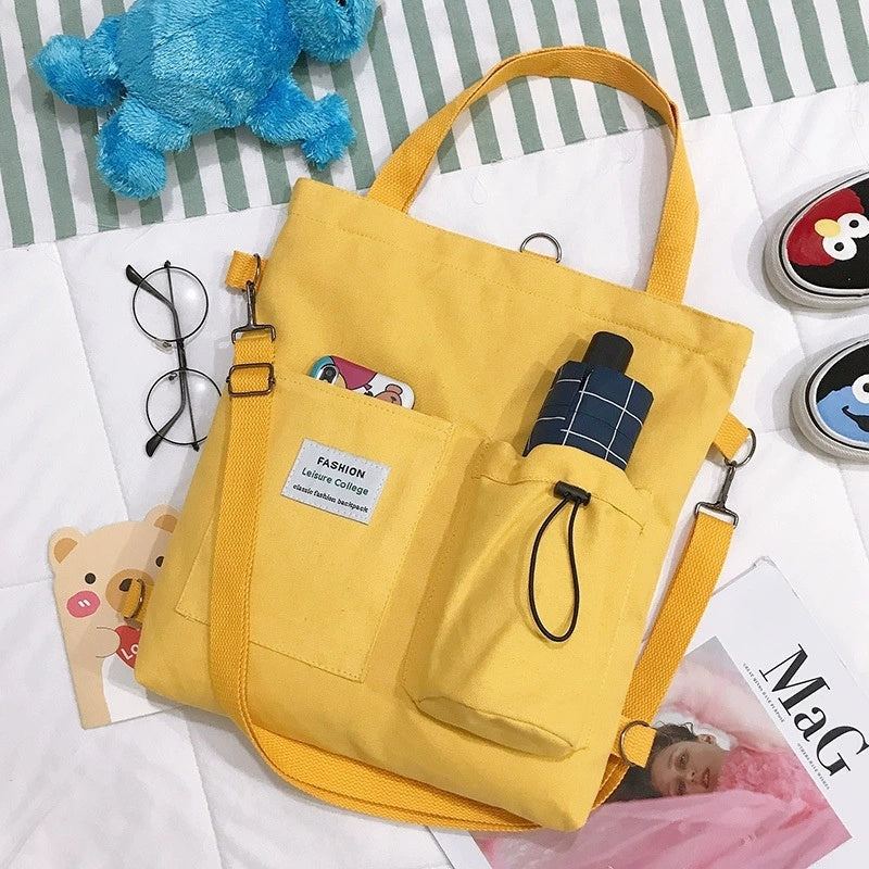 Harajuku Canvas Bags Students Handbag With Pockets Preppy Buckpack Shoulder Bag For Women Shoolbags - Velora