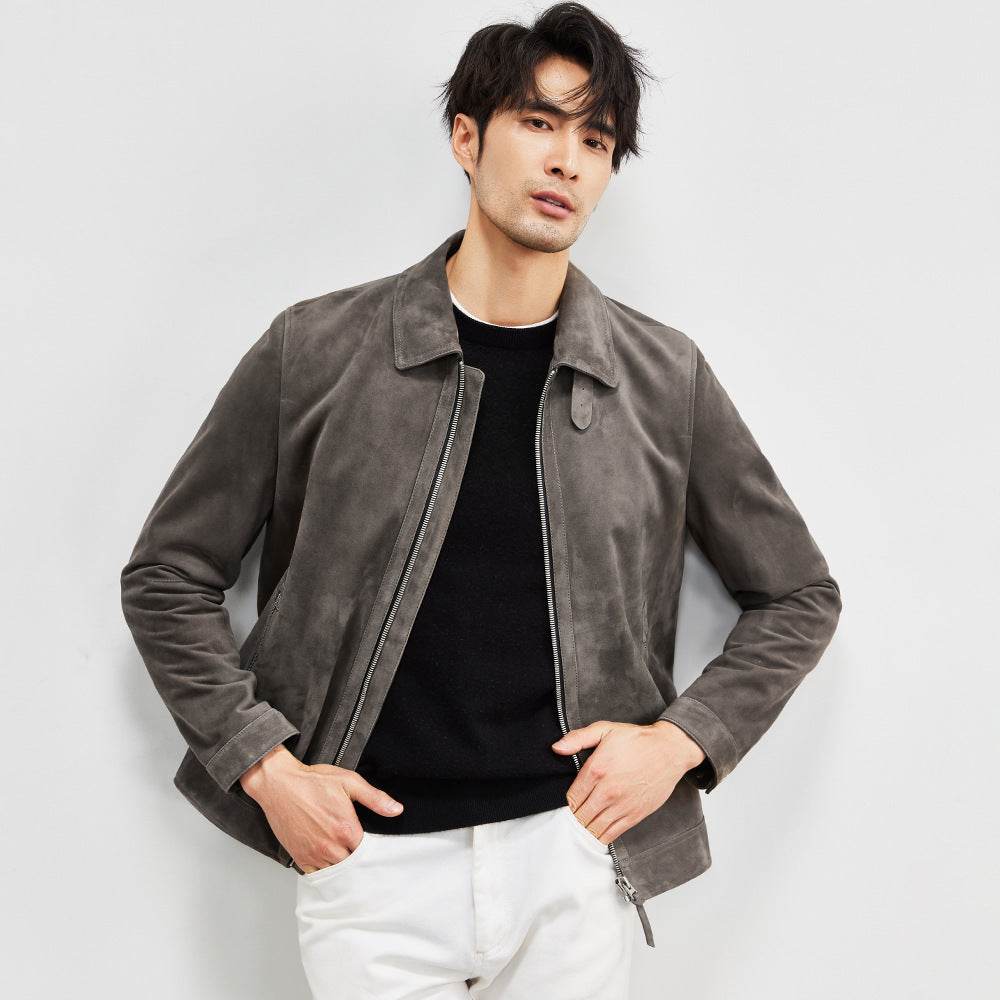 Sheepskin Light Luxury Suede Genuine Leather Clothes Men's Imported Lambskin Suede Lapel Biker's Leather Jacket Men's Autumn Coat - Velora