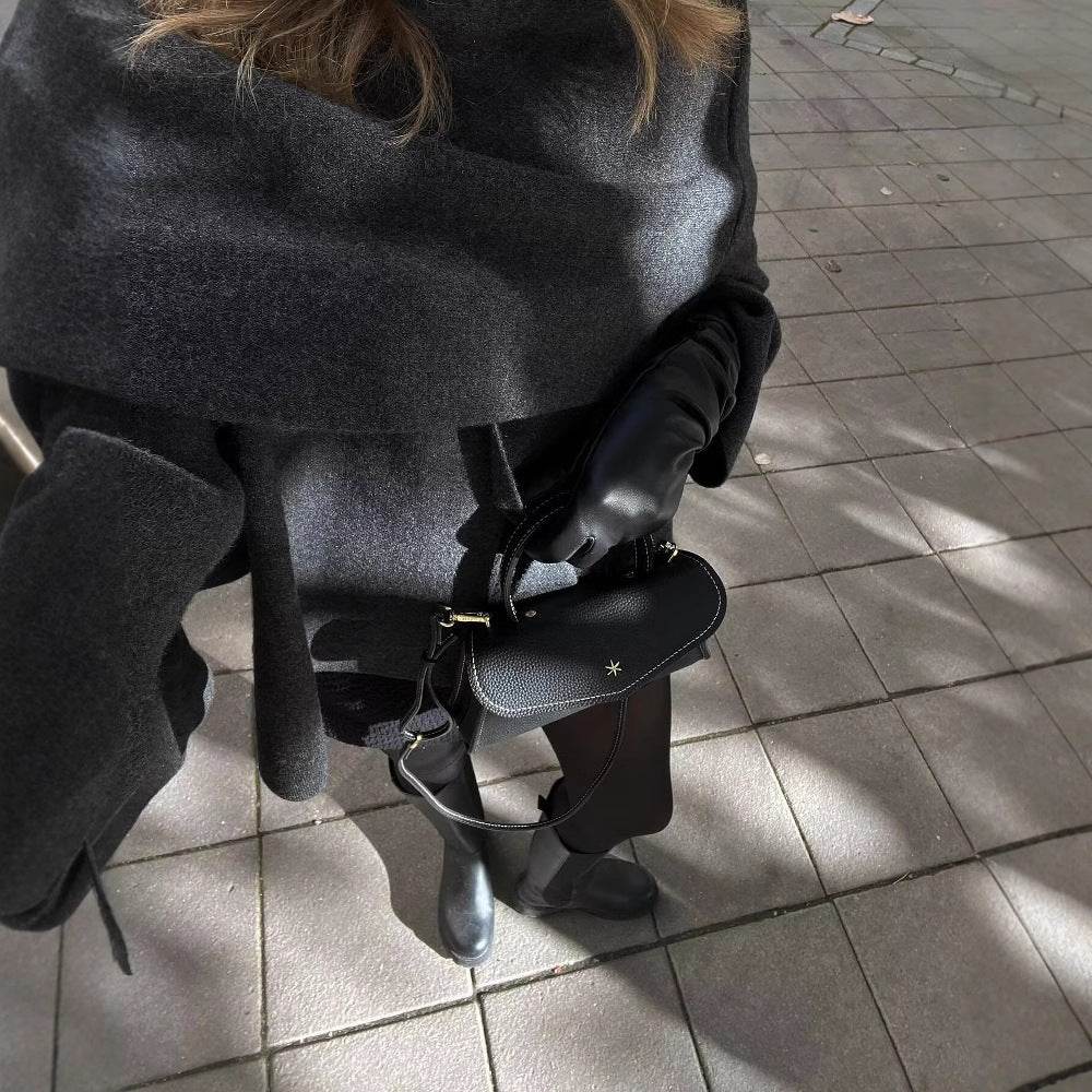 Solid Knitted Cardigan With Asymmetrical Scarf Design Fashion Short Coat Women Overcoat Jacket Winter - Velora