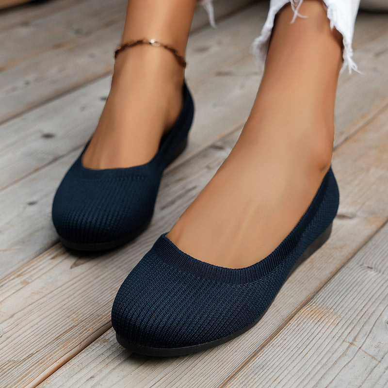 Round Toe Flats Shoes Casual Comfortable Soft Slip On Knit Mesh Shoes For Women - Velora