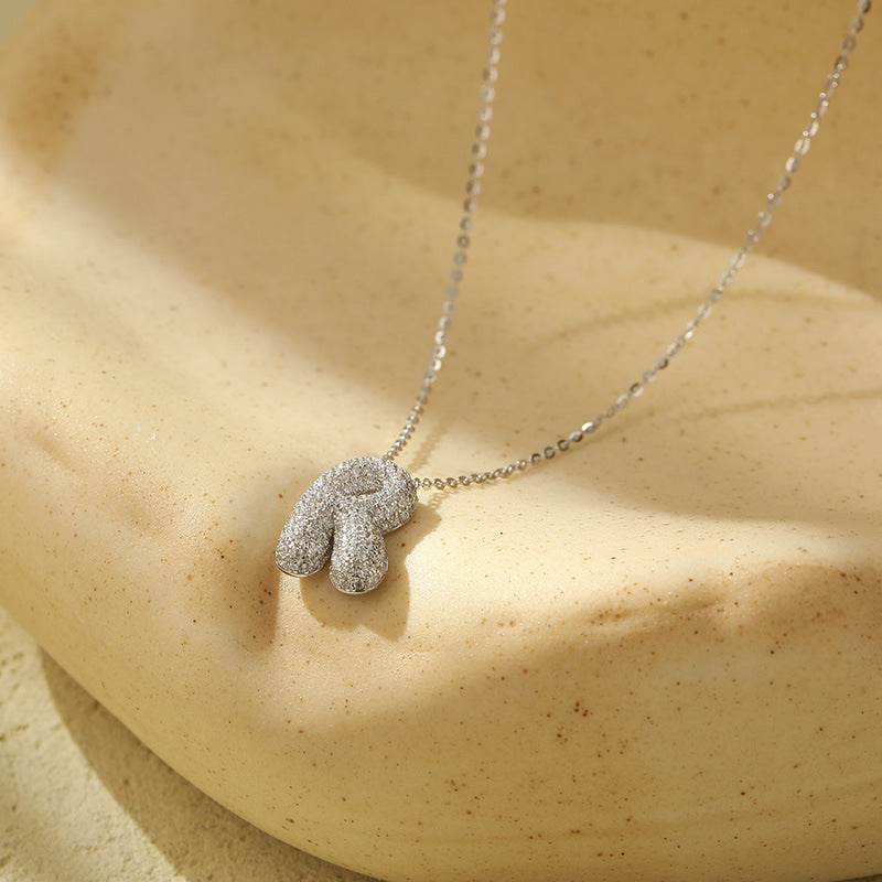 Silver 26 Letter Bubble Necklace For Women Full Diamond - Velora