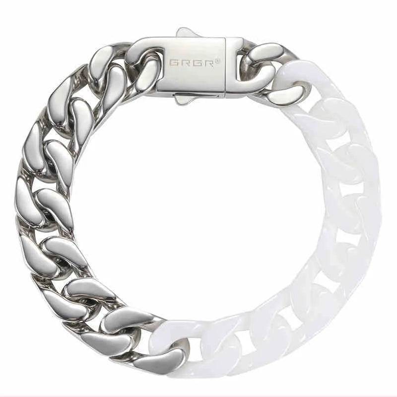Spliced White Ceramic Cuban Link Chain Bracelet - Velora