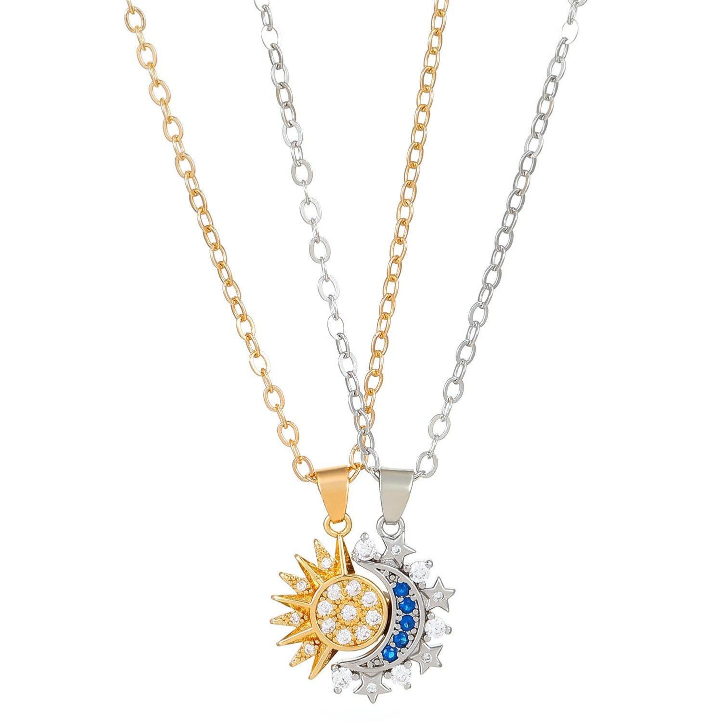 2pcs Necklace Sun And Moon Magnetic Pendant Clavicle Chain Necklace For Couple Lovers - Velora