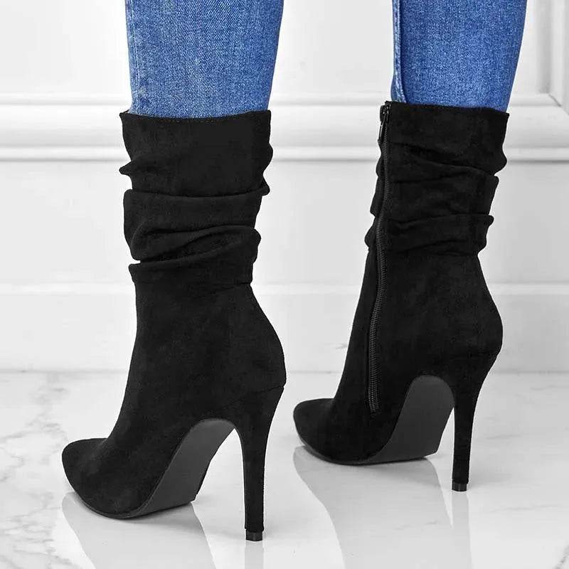 Pointed Toe Stiletto Heel Ankle Boots For Women Side Zipper Shoes - Velora