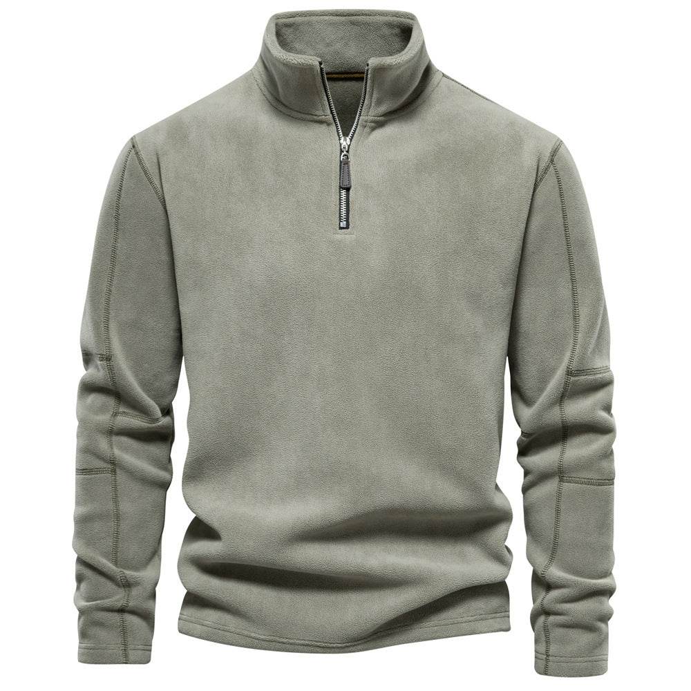 Fashion Personality Stand-collar Zippered Sweatshirt With Fleece Winter Casual Pullover Top Men's Clothing - Velora
