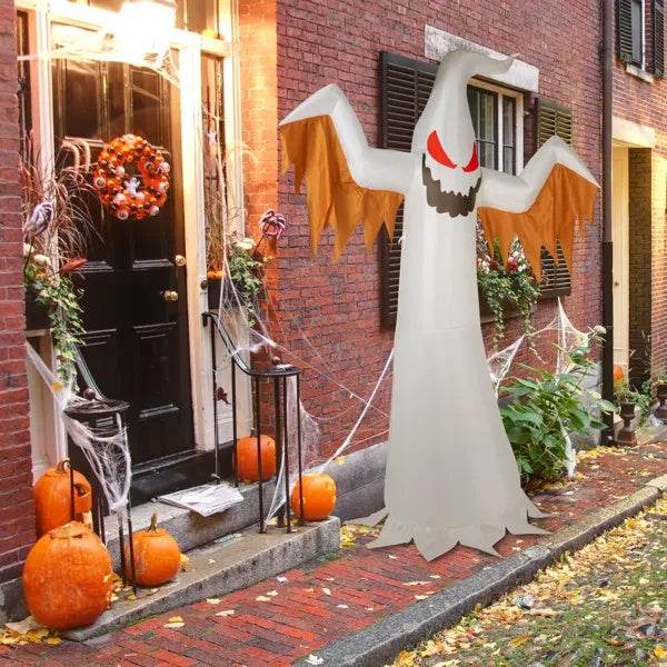 12ft 4pcs LED Lights Giant Scary Ghost Flames And Flashing Red Eyes Inflatable Halloween Decoration - Velora