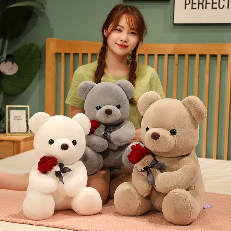 23-45cm New Lovely Hug Roses Teddy Bear Plush Pillow Stuffed Soft Animal Dolls Nice Birthday Gift Girlfriend Valentine's Day - Velora