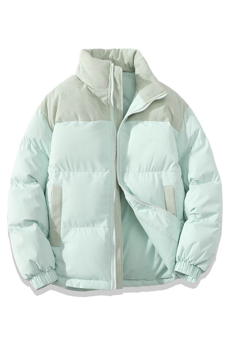 Winter Stand Collar Contrast-colored Coat Cotton Padded Jacket For Men Women Clothing - Velora