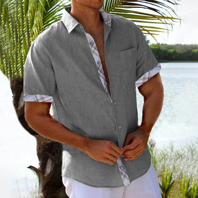 Vacation Short Sleeve Shirts With Plaid Side Summer Hawaii Beach Top Mens Clothing - Velora