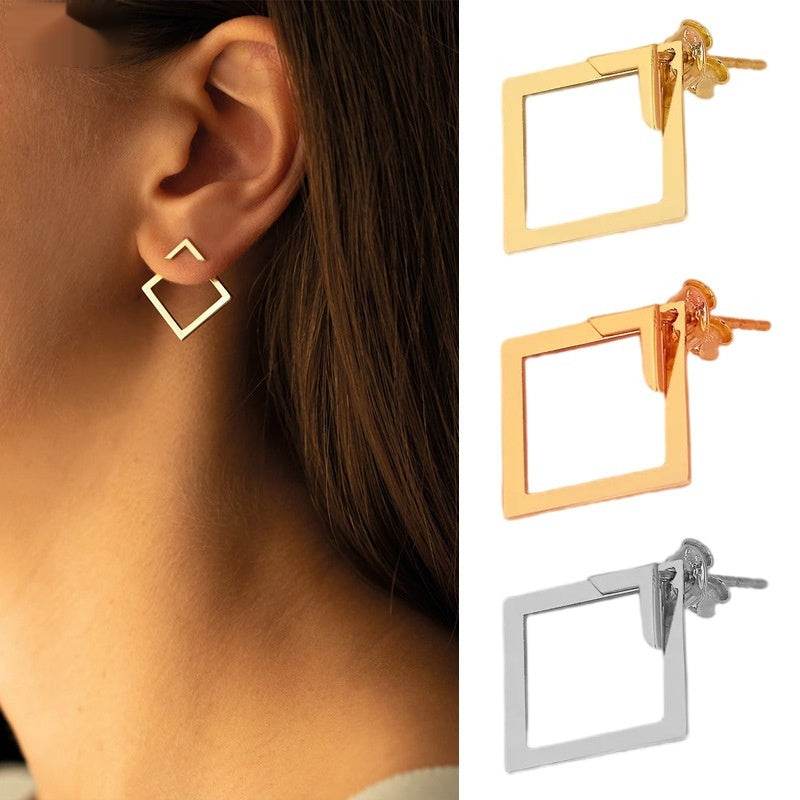 Women's Simple European And American Style Square Geometric Earrings For Women Trendy Simple Metal Ear Jewelry Accessories - Velora