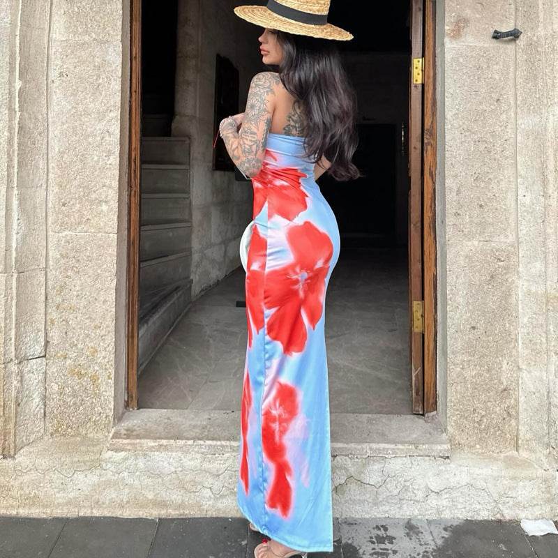 Slim Slit Tube Long Dress Summer Sexy Pint Party Beach Dresses Women's Clothing - Velora