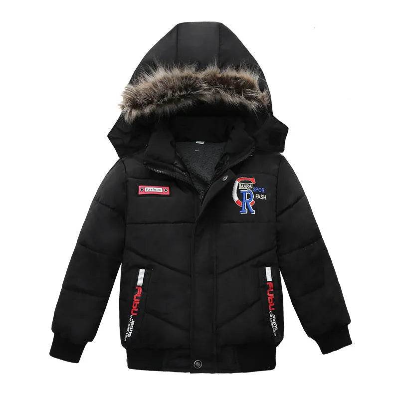 Small Medium-Sized Boys Cotton-Padded Fur Hoodie Winter Jackets for kids - Velora