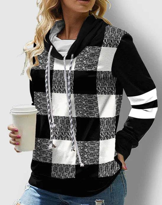 New Fashion Women's Pile Collar Printed Hoodie Pullover Top - Velora