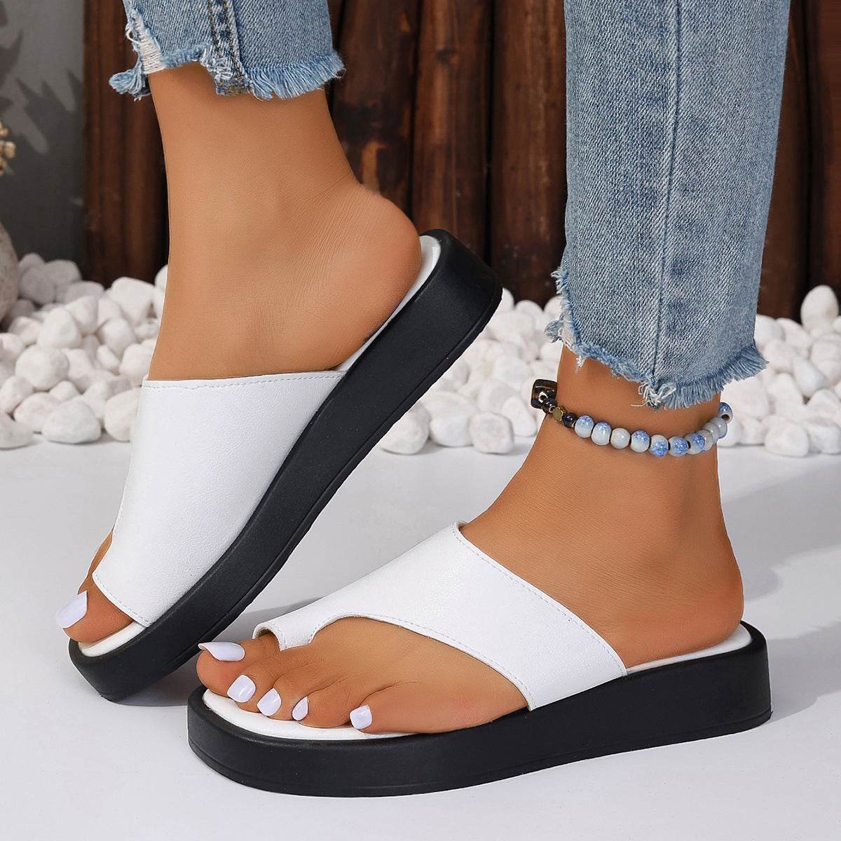 Thick-soled Clip Toe Flat Slippers Outdoor Summer Casual Solid Color Slides Shoes For Women - Velora