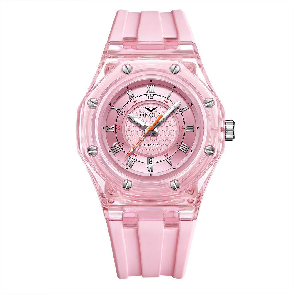 Fashion Neutral Transparent Case Silicone Band Waterproof Quartz Watch - Velora