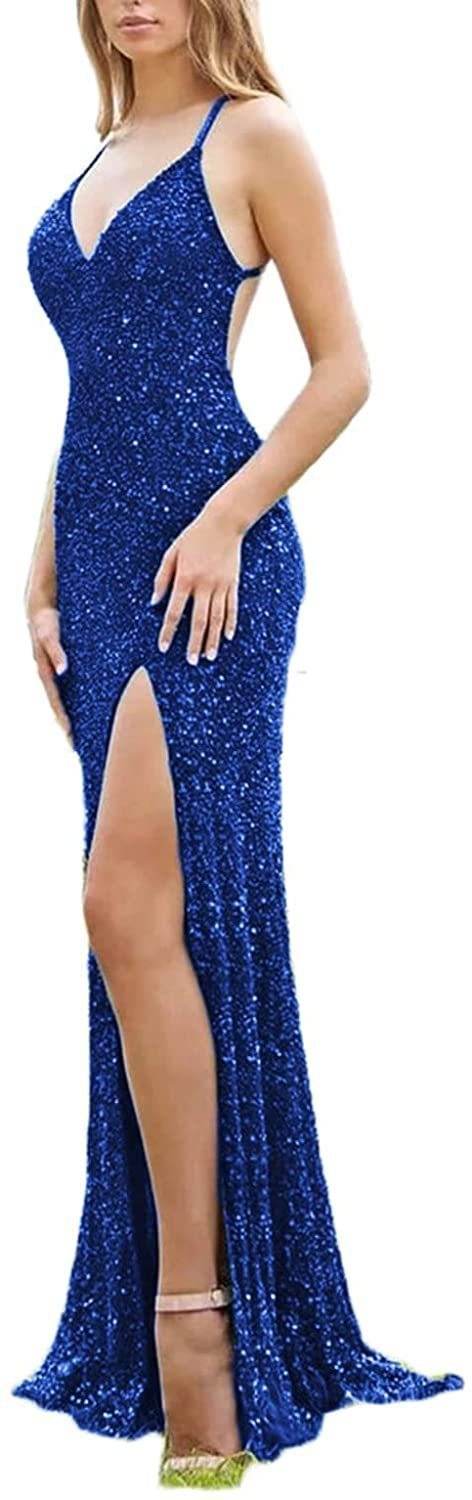 Sequined Lace Back Hollow Out See-through V-neck Dress - Velora
