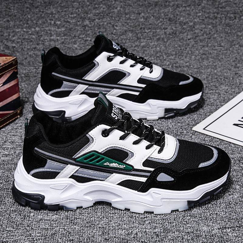 Black White Lace-up Sneakers Men Outdoor Breathable Csual Mesh Shoes Lightweight Running Sports Shoes - Velora