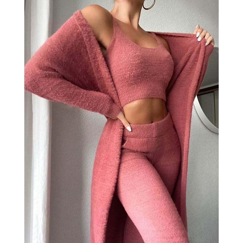 Cozy Pajama Set, 3 Piece Lounge Set, Cute Loungewear, Warm Suit Sets, Matching Set, Lounge Set, 3 Piece Pant Sets, Women Winter Dress - Velora