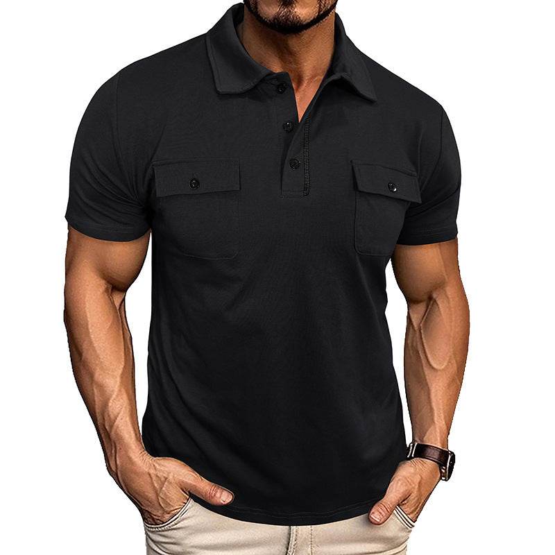Summer Lapel Button Polo Shirt With Pockets Outdoor Fashion Short Sleeve Tops For Men Clothing - Velora