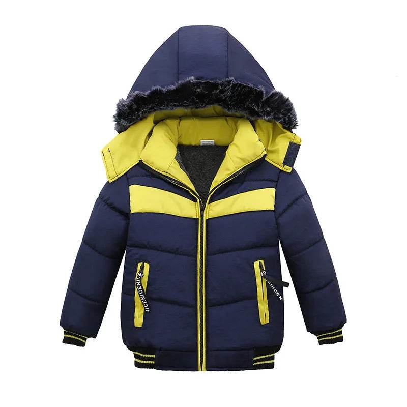 Small Medium-Sized Boys Cotton-Padded Fur Hoodie Winter Jackets for kids - Velora