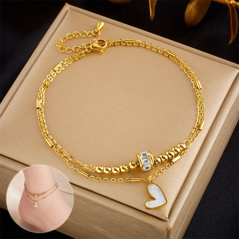 Fashion Jewelry Boho Classic Love Heart Ankle Chain Double Layer Chain Bracelet Anklet Charm Tassel Leg Chain On Foot Chain Women Party Jewelry Accessories - Velora