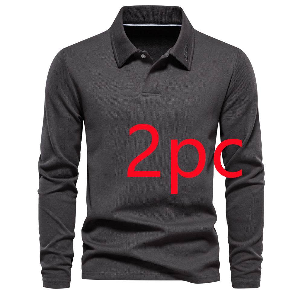Fashion Lapel Long-sleeved Polo Shirt Men's Casual Solid Color Tops Clothing - Velora