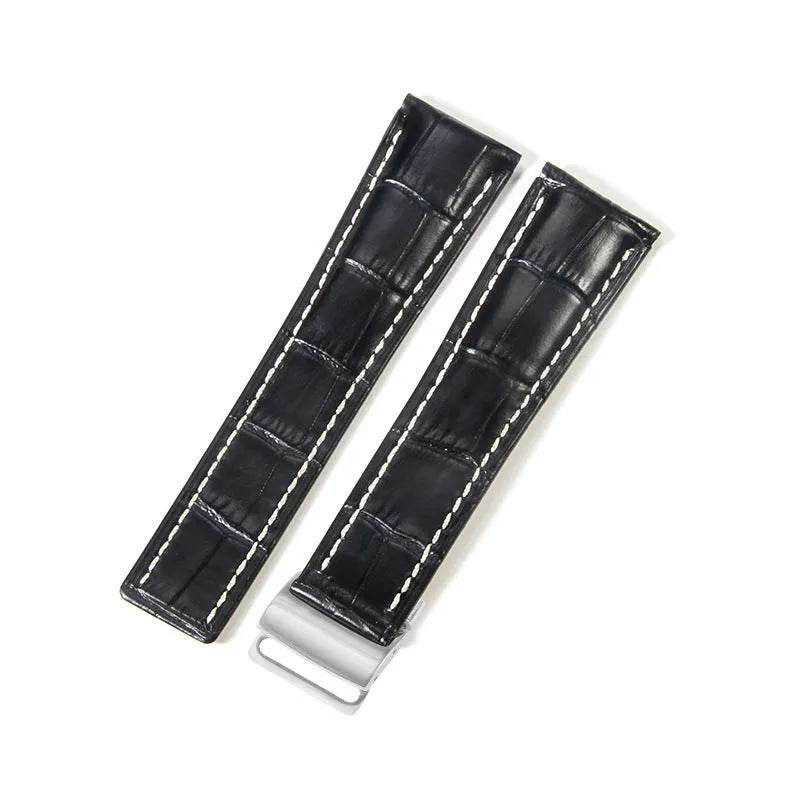 22mm 24mm Black Brown Blue Bamboo Grain Cowhide Watch Strap - Velora