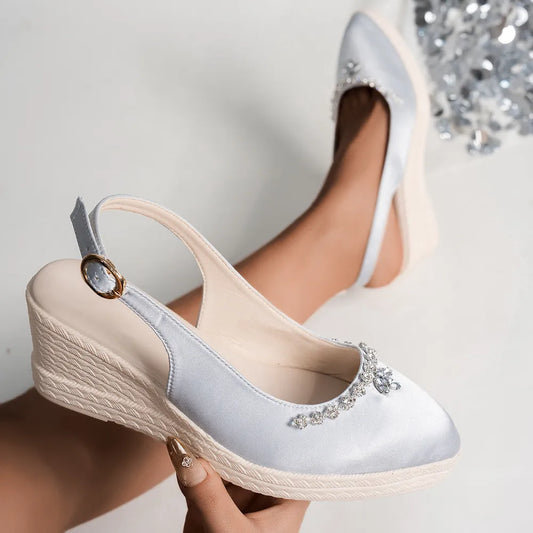 Rhinestone Point Toe Wedge Slingback Sandals - Velora