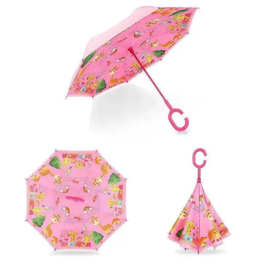 Children's Colorful Handle Reverse Umbrella Set Baby Cartoon Umbrella - Velora