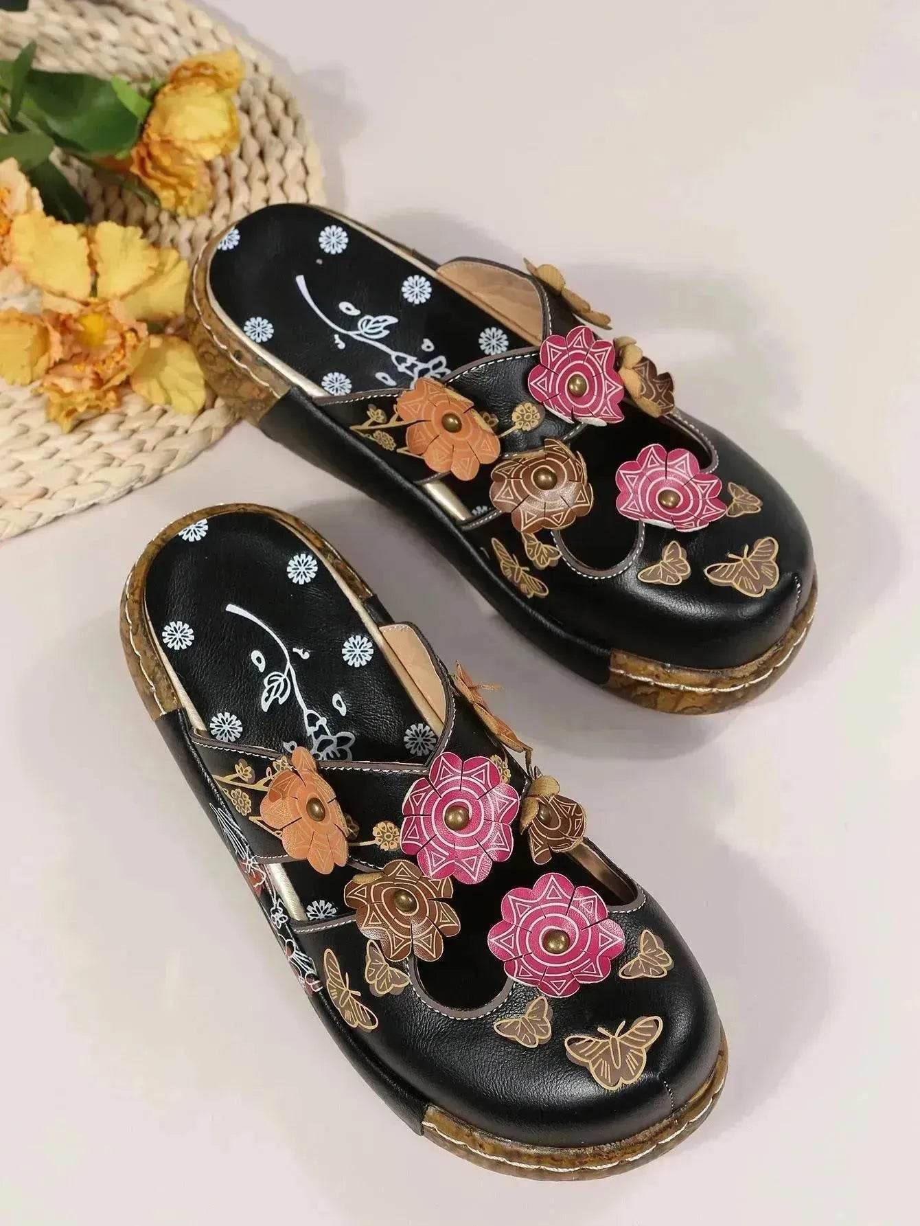 Closed-toe Women Non-slip Floral Slippers - Velora
