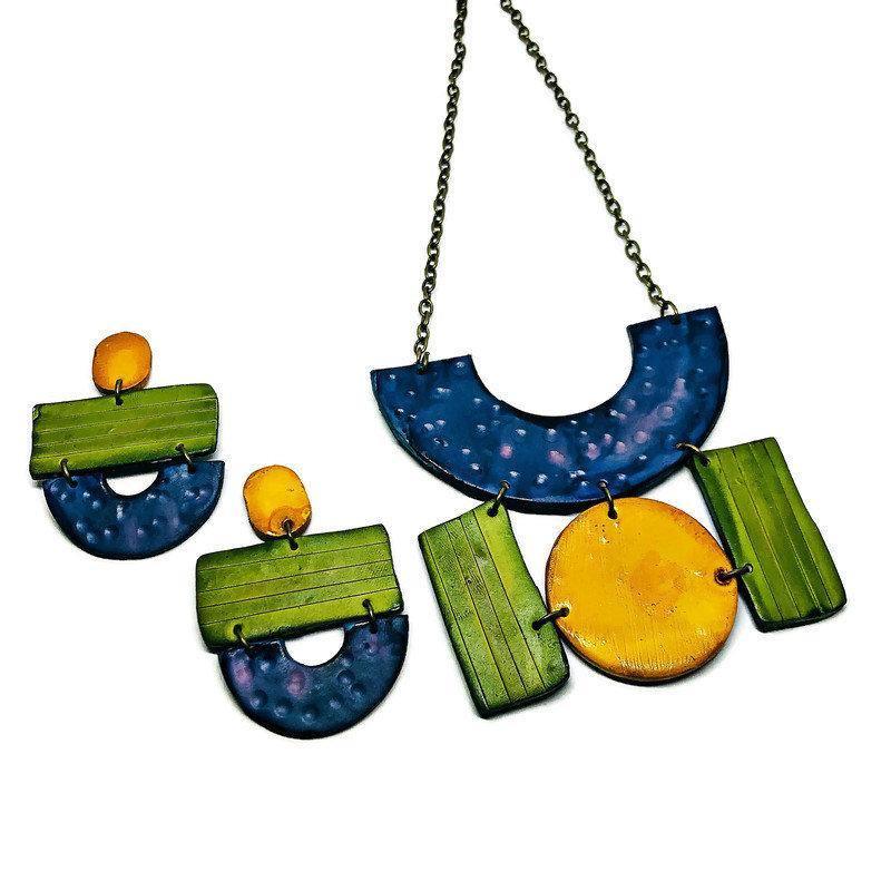 Geometric Jewelry Set with Statement Necklace & Large Earrings - Velora Luxury Fashion