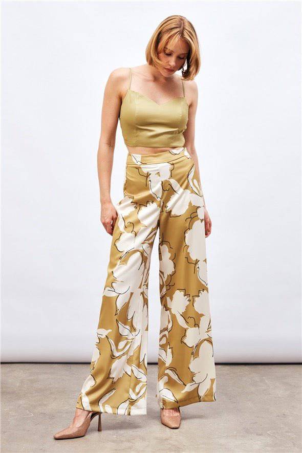 (Basic) Satin Crop Top with String Straps - Olive