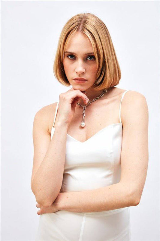 (Basic) Satin Crop Top with String Straps - white