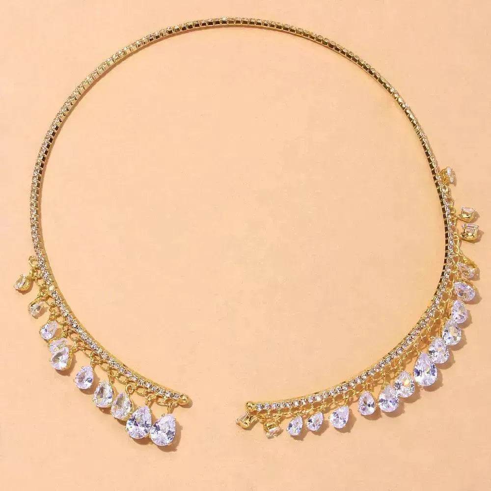Crystal Rhinestone Collar Necklace for Women Weeding Bridesmaid Necklace Gold and Silver Necklace - Velora